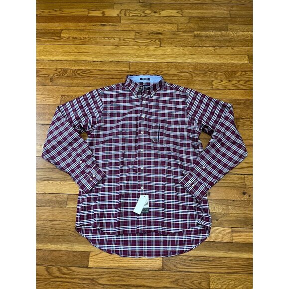 CHAPS Button Down Dress Shirt Men's Size 16-16 1/2 Wrinkle Free Burgundy Red NWT - Picture 1 of 4